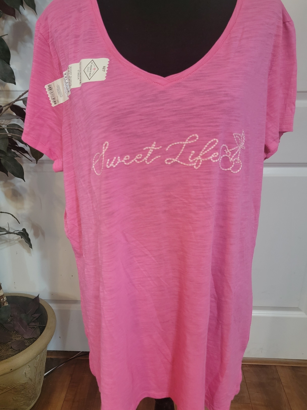 St. John's Bay Pink V-Neck 'Sweet Life' Short Sleeve Tee